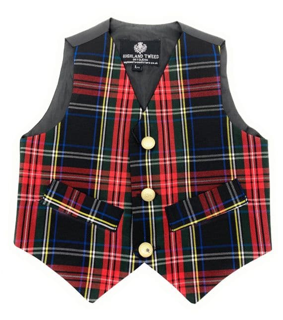 Boys Stewart Black Tartan Waistcoat