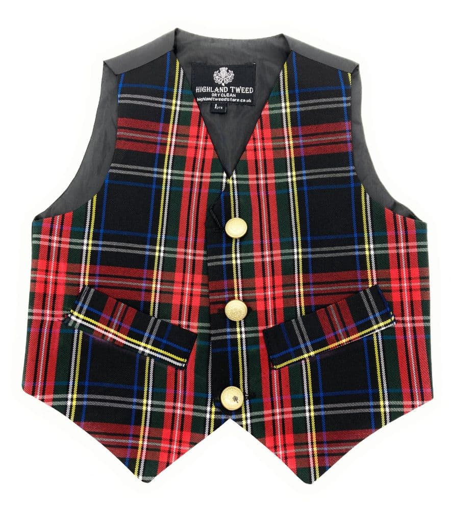 Boys Stewart Black Tartan Waistcoat