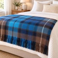 Buchanan Blue Tartan Lambswool Blanket - Made in Scotland