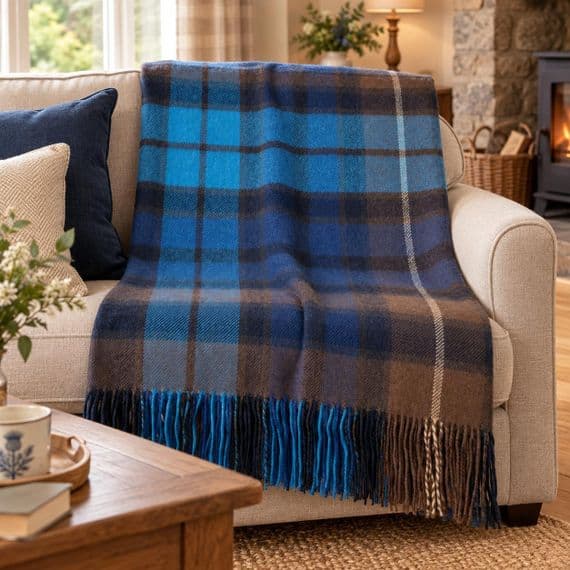 Buchanan Blue Tartan Lambswool Blanket - Made in Scotland