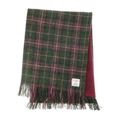 Dark Green & Plum Check Harris Tweed Scarf