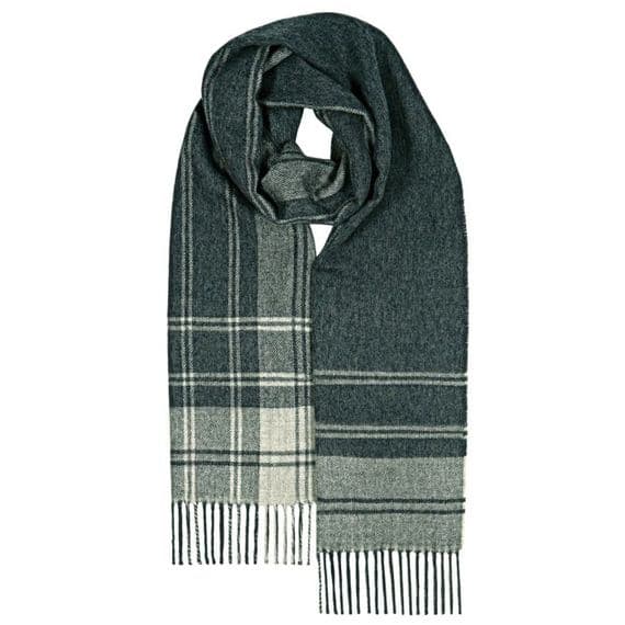 Douglas Grey Tartan Luxury Oversized Pure Lambswool Unisex Scarf - Made in Scotland