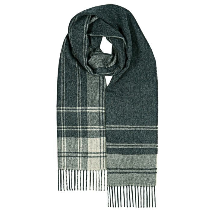 Douglas Grey Tartan Luxury Oversized Pure Lambswool Unisex Scarf - Made in Scotland
