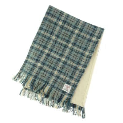 Duck Egg & Cream Check Harris Tweed Scarf
