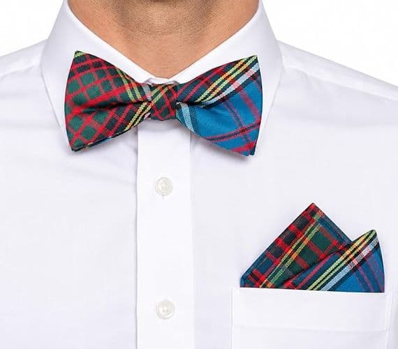 Gents Anderson Modern Tartan Bow Tie & Matching Pocket Square Set