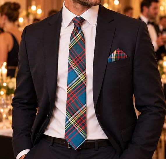 Gents Anderson Modern Tartan Tie & Matching Pocket Square Set