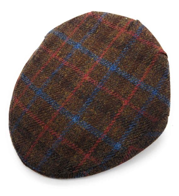 Gents Authentic Harris Tweed Brown Check Flat Cap Made in UK