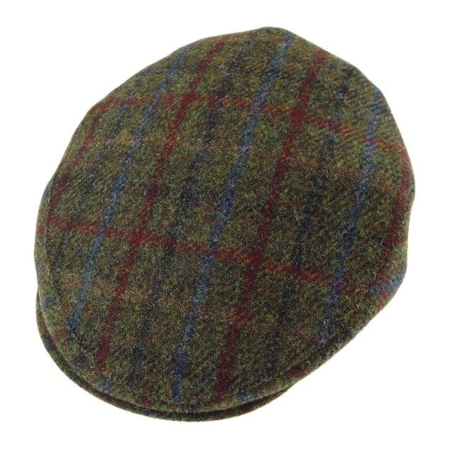 Gents Authentic Harris Tweed Brown/Green Check Flat Cap