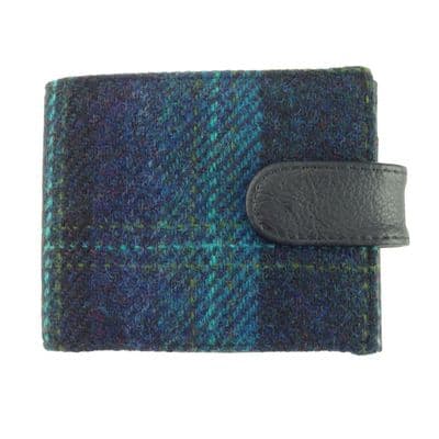 Gents Authentic Harris Tweed Classic Coin Wallet in Blue with Turquoise Overcheck