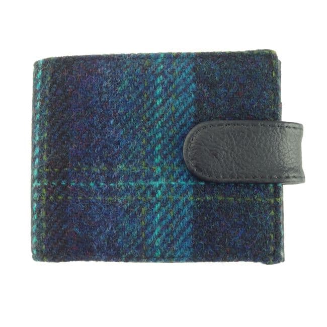 Gents Authentic Harris Tweed Classic Coin Wallet in Blue with Turquoise Overcheck