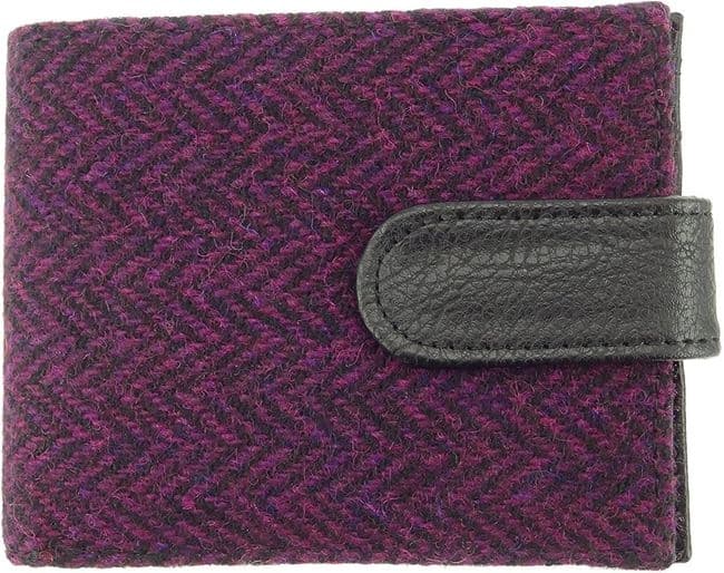 Gents Authentic Harris Tweed Classic Coin Wallet in Burgundy Herringbone