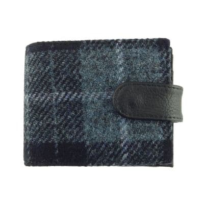 Gents Authentic Harris Tweed Classic Coin Wallet in Grey / Black Tartan