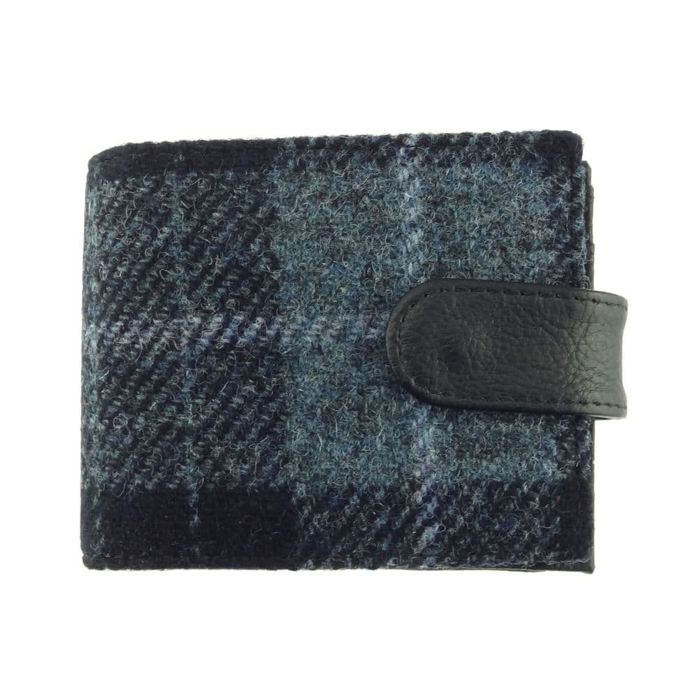 Gents Authentic Harris Tweed Classic Coin Wallet in Grey / Black Tartan