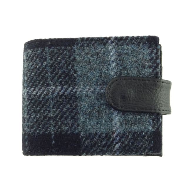 Gents Authentic Harris Tweed Classic Coin Wallet in Grey / Black Tartan