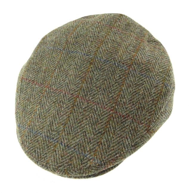 Gents Authentic Harris Tweed Green Herringbone Flat Cap