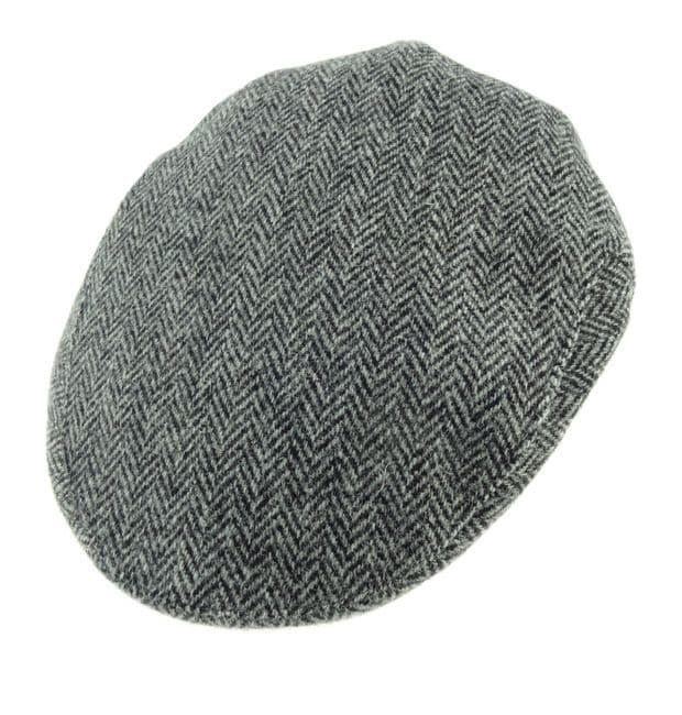 Gents Authentic Harris Tweed Grey Herringbone Flat Cap