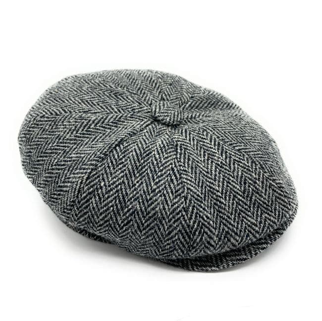 Gents Authentic Harris Tweed Grey Herringbone Newsboy Shelby Cap - Made in UK