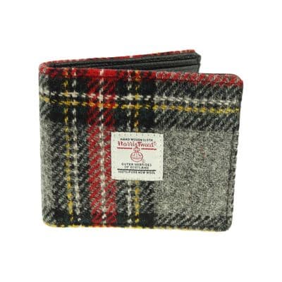 Gents Authentic Harris Tweed Grey & Red Check Wallet