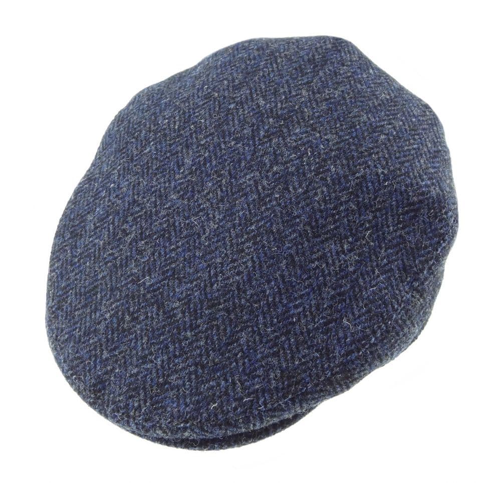 Gents Authentic Harris Tweed Navy Herringbone Flat Cap