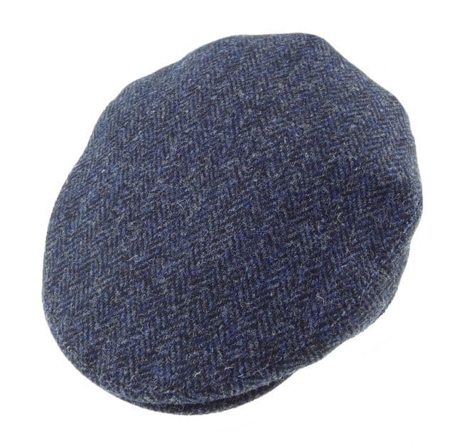 Gents Authentic Harris Tweed Navy Herringbone Flat Cap