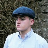 Gents Authentic Harris Tweed Navy Herringbone Newsboy Shelby Cap  - Made in the UK