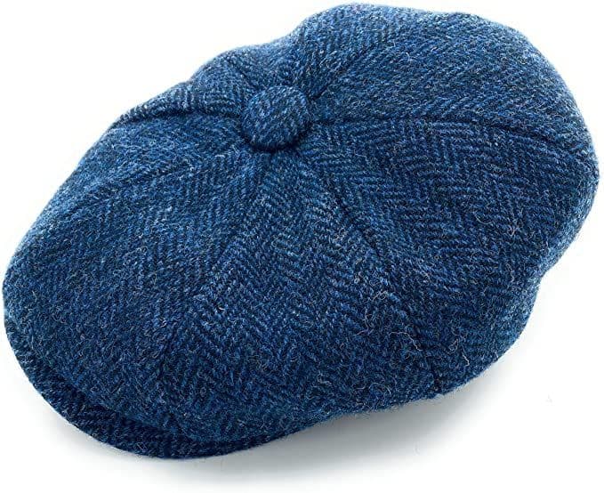 Gents Authentic Harris Tweed Navy Herringbone Newsboy Shelby Cap  - Made in the UK