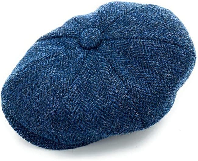 Gents Authentic Harris Tweed Navy Herringbone Newsboy Shelby Cap  - Made in the UK