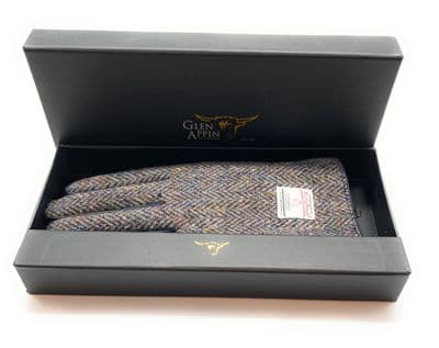 Gents Authentic Harris Tweed & Real Leather Gloves Heather Herringbone