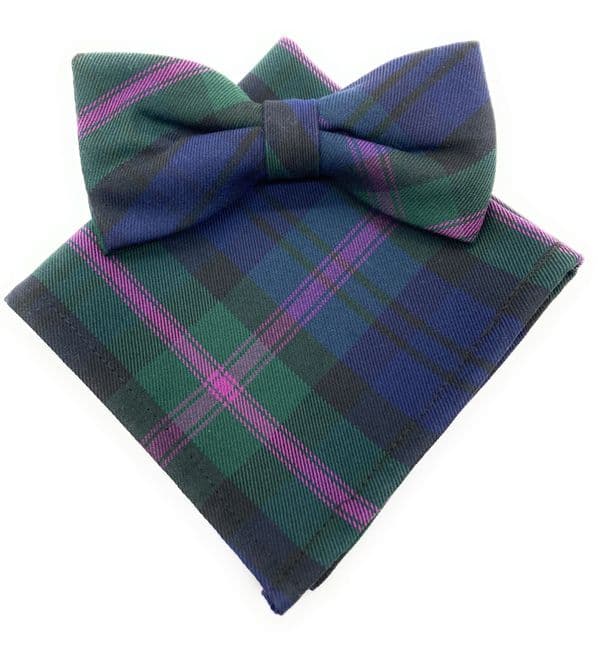 Gents Baird Modern Tartan Bow Tie & Matching Pocket Square Set