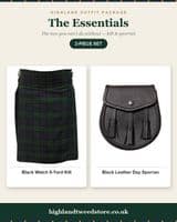 Gents Black Watch Tartan 5 Yard Kilt & Casual Day Sporran Set