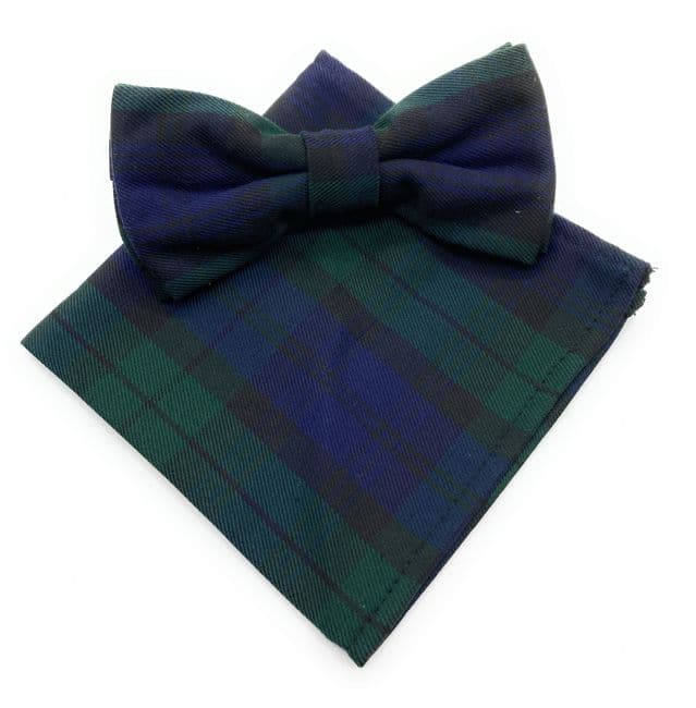Gents Black Watch Tartan Bow Tie & Matching Pocket Square Set
