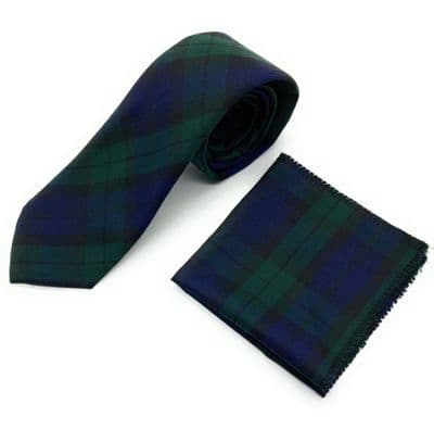 Gents Black Watch Tartan Tie & Matching Pocket Square Set | Scottish Tartan Gift Set