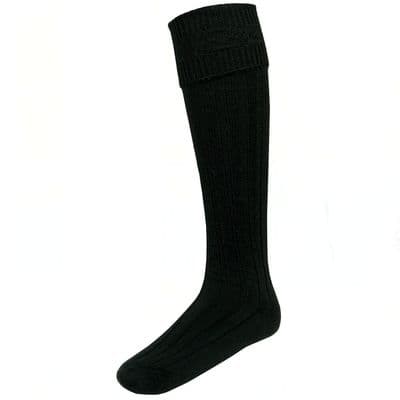 Gents Blend Wool Plain Black Kilt Hose Socks Made in Scotland