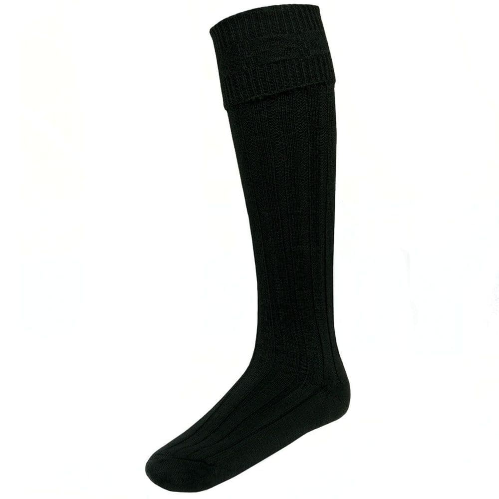 Gents Blend Wool Plain Black Kilt Hose Socks Made in Scotland