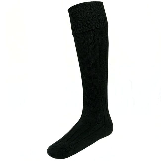 Gents Blend Wool Plain Black Kilt Hose Socks Made in Scotland