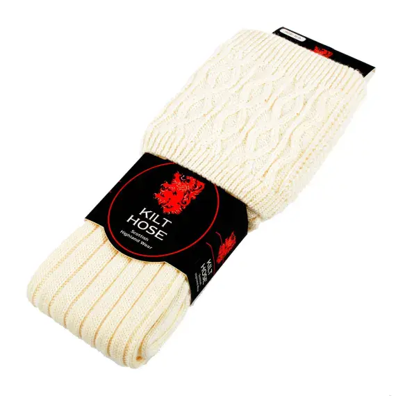 Gents Blend Wool Plain White Kilt Hose Socks