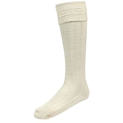 Gents Blend Wool Plain White  Kilt Hose Socks Made in Scotland