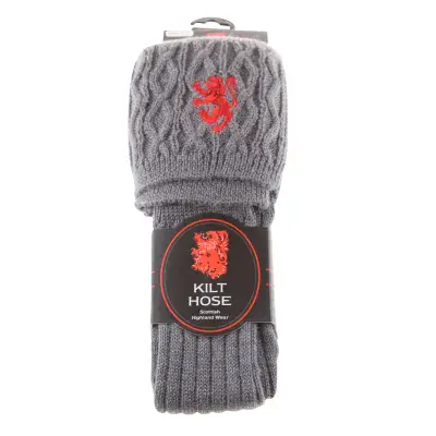 Gents Blend Wool Red Lion Rampant Embroidered Off Charcoal Kilt Hose Socks