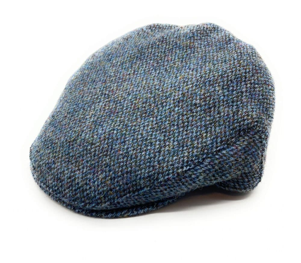 Gents Blue Fleck Harris Tweed Flat Cap