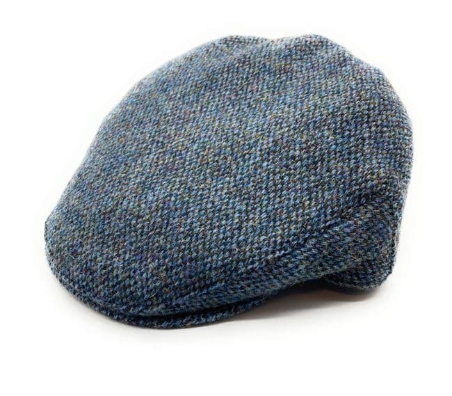 Gents Blue Fleck Harris Tweed Flat Cap