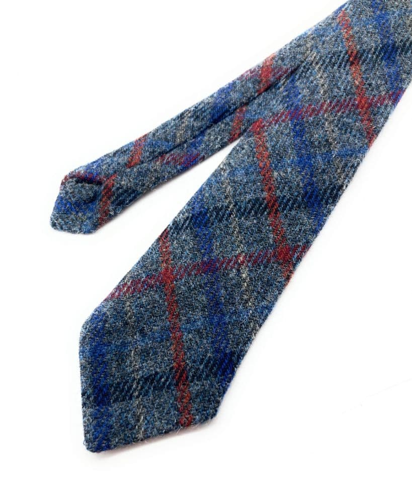 Gents Blue & Red Check Harris Tweed tie - Made in Scotland