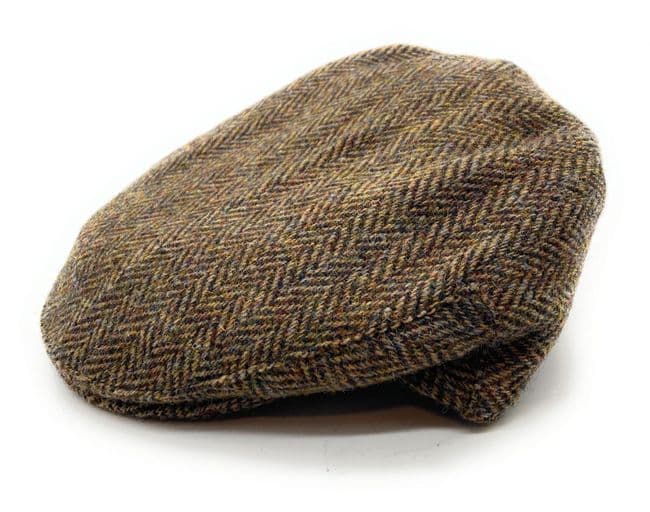 Gents Brown Herringbone Harris Tweed Flat Cap