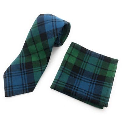 Gents Campbell Ancient Tartan Tie & Matching Pocket Square Set | Scottish Tartan Gift Set