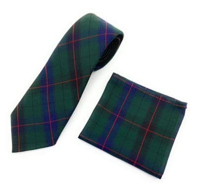 Gents Davidson Modern Tartan Tie & Matching Pocket Square Set | Scottish Tartan Gift Set