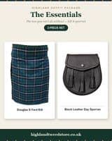 Gents Douglas Modern Tartan 5 Yard Kilt & Casual Day Sporran Set