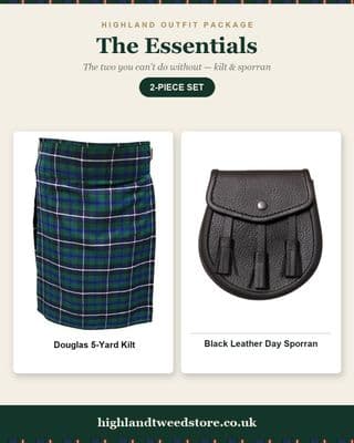 Gents Douglas Modern Tartan 5 Yard Kilt & Casual Day Sporran Set