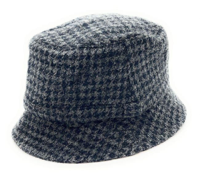 Gents Grey & Black Dogtooth Harris Tweed Fishing Hat