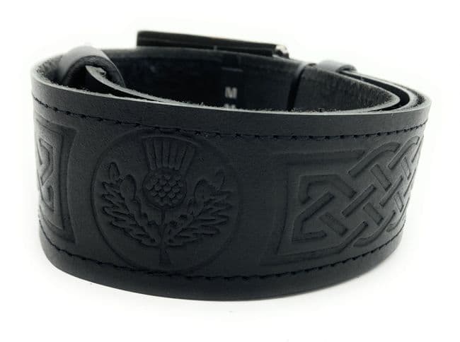 Gents Leather Scottish Traditional Thistle Kilt Belt and Buckle