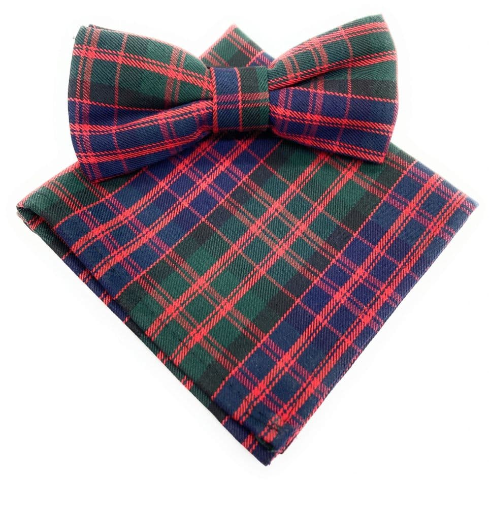 Gents MacDonald Modern Tartan Bow Tie & Matching Pocket Square Set
