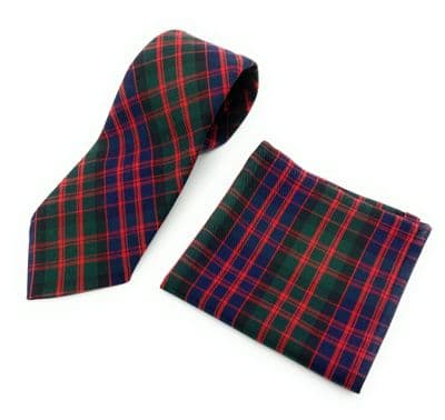 Gents MacDonald Modern Tartan Tie & Matching Pocket Square Set | Scottish Tartan Gift Set